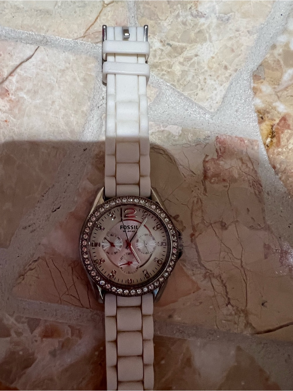 Fossil White Silicone Crystal Bezel Women's Watch
